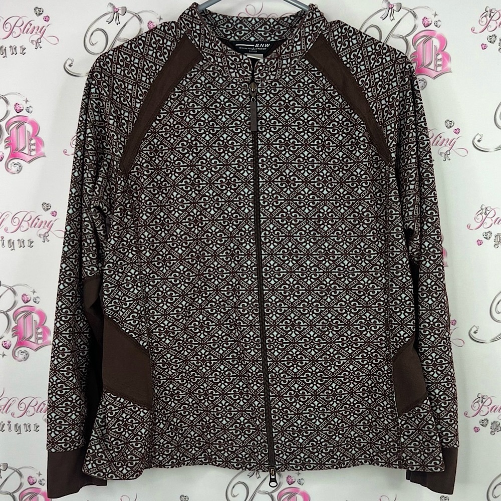 Bianca Nygard sweater zip up paisley boho vintage sporty Brown Patterned Jacket